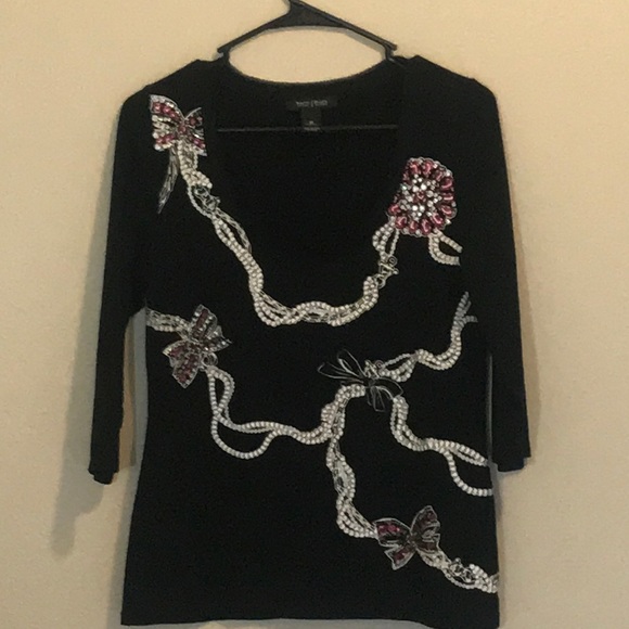 Black House White Market Tops - BHWM BLACK EMBELLISHED PRINT TOP